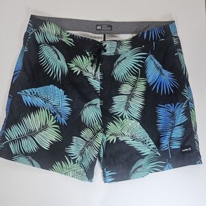 Hurley Board Shorts Mens 40 Black Green Blue Tropical Palm